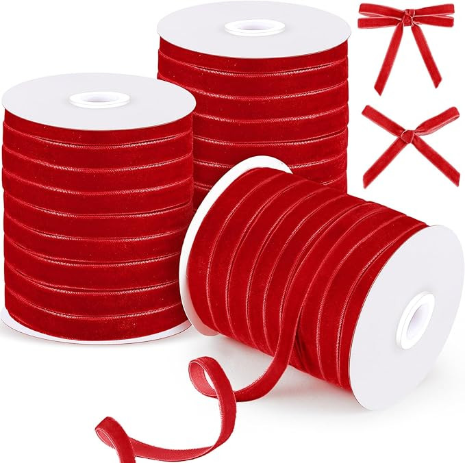 Chuangdi 3 Roll Velvet Ribbon 3/8 Inch x 50 Yards Spool Wide Single Face Ribbons 150 Yards Vintag... | Amazon (US)