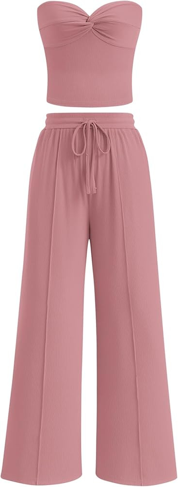 BTFBM Two Piece Sets For Women Summer Ribbed Strapless Twist Knot Tube Top Pants Set Casual 2026 ... | Amazon (US)