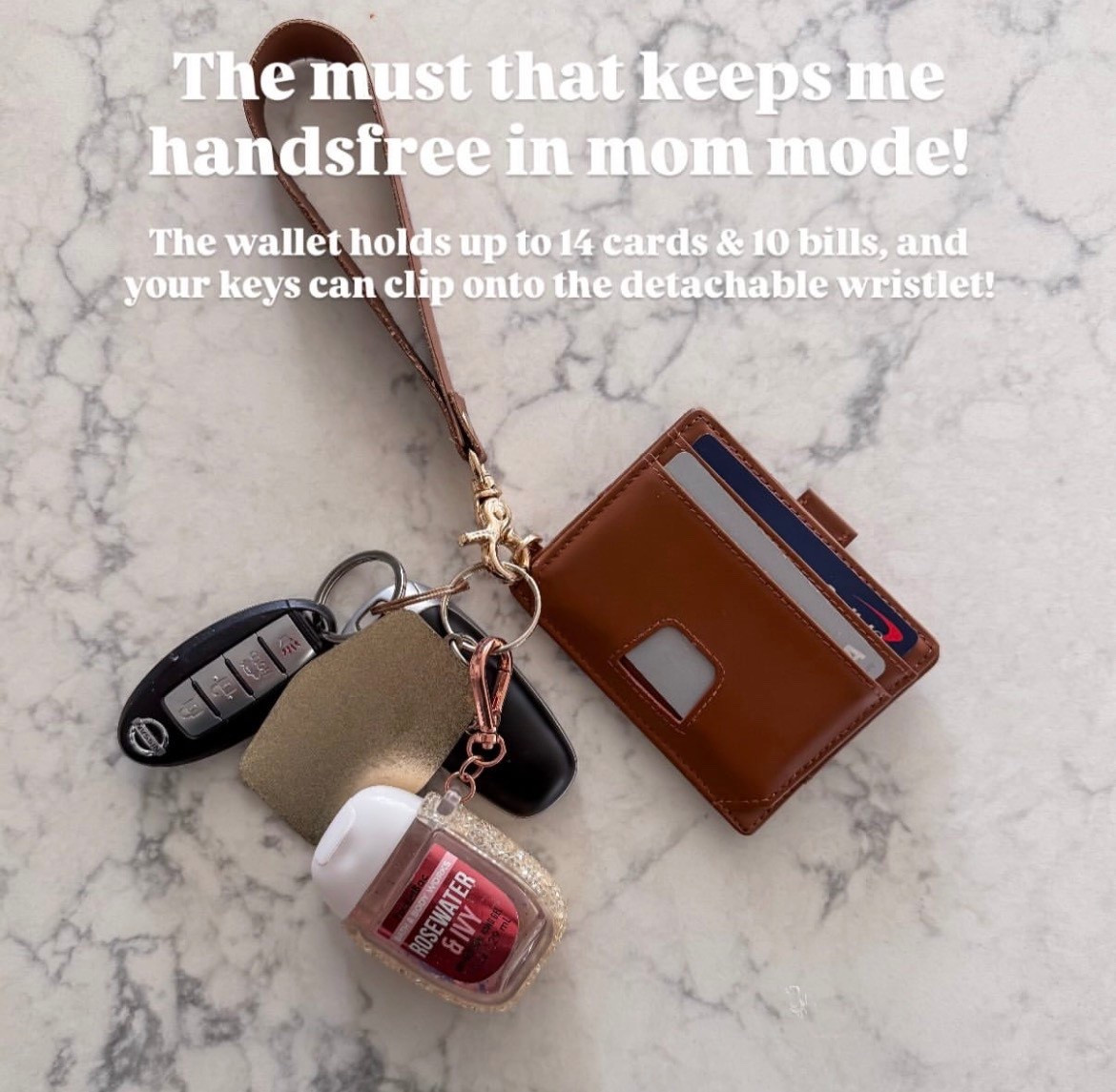 I Lovelovelove this wrist wallet! The wallet holds up to 14 cards + 10 bills, and your keys clip onto the keychain! 

#LTKmomlife #LTKdayinmylife