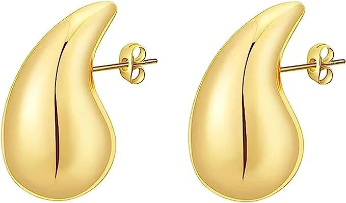 SLINHEWEI Chunky Gold Hoop Earrings for Women, 2023 new Lightweight Waterdrop Hollow Open Hoops, ... | Amazon (US)