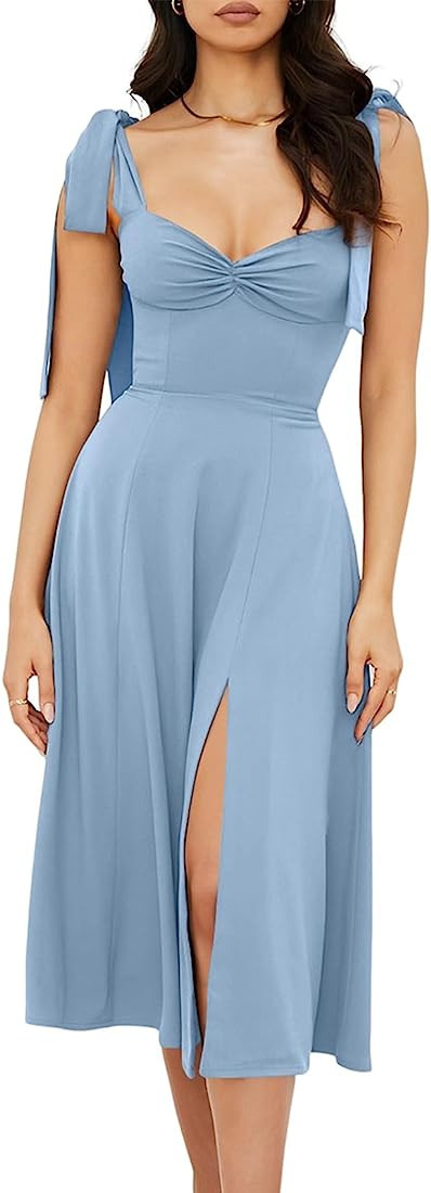 Volemo Women’s Vintage Corset Dress Sweetheart Neckline Tie Strap Slit Sleeveless Swing Elegant... | Amazon (US)