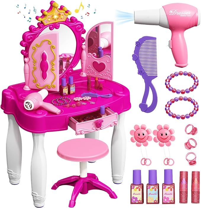 Eohemeral Toddler Makeup Table with Mirror and Chair, Kids Makeup Vanity Set with Accessories and... | Amazon (US)
