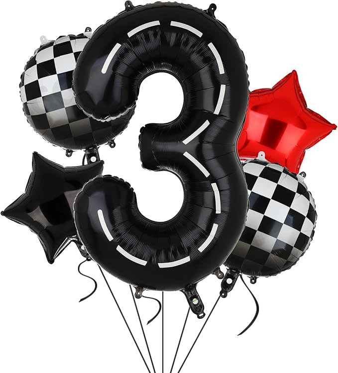 Race Car Birthday Balloons 40 Inch Racetrack Number Balloon 3 Black Boys 3st Birthday Race Car Th... | Amazon (US)