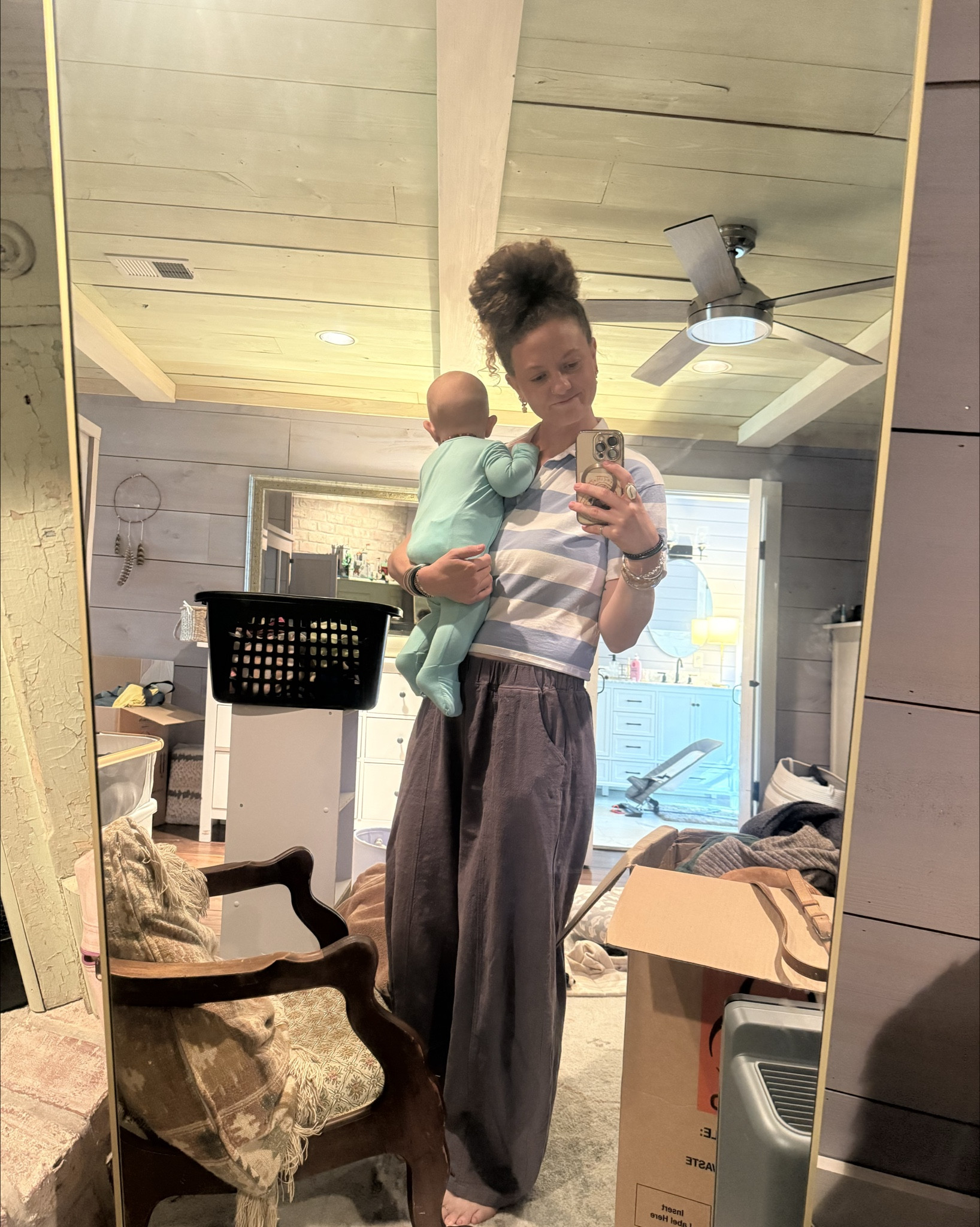 OOTD- still unpacking!! Boxes everywhere haha shirt is cotton Marshall’s find 💕 but linked similar 

#LTKSeasonal #LTKFamily #LTKHome