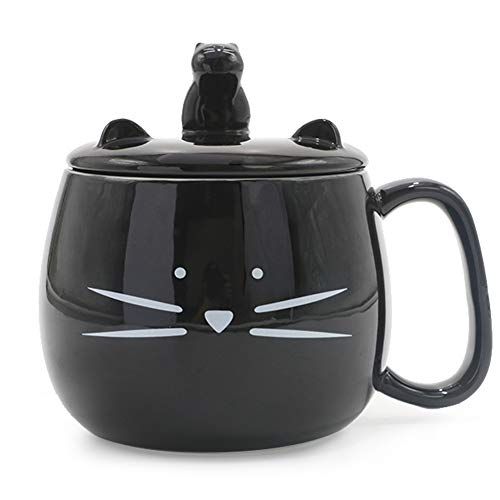 Koolkatkoo 16OZ Cute Cat Coffee Mug with Cell Phone Holder Lid for Cat Lover Unique Ceramic Black Mu | Amazon (US)