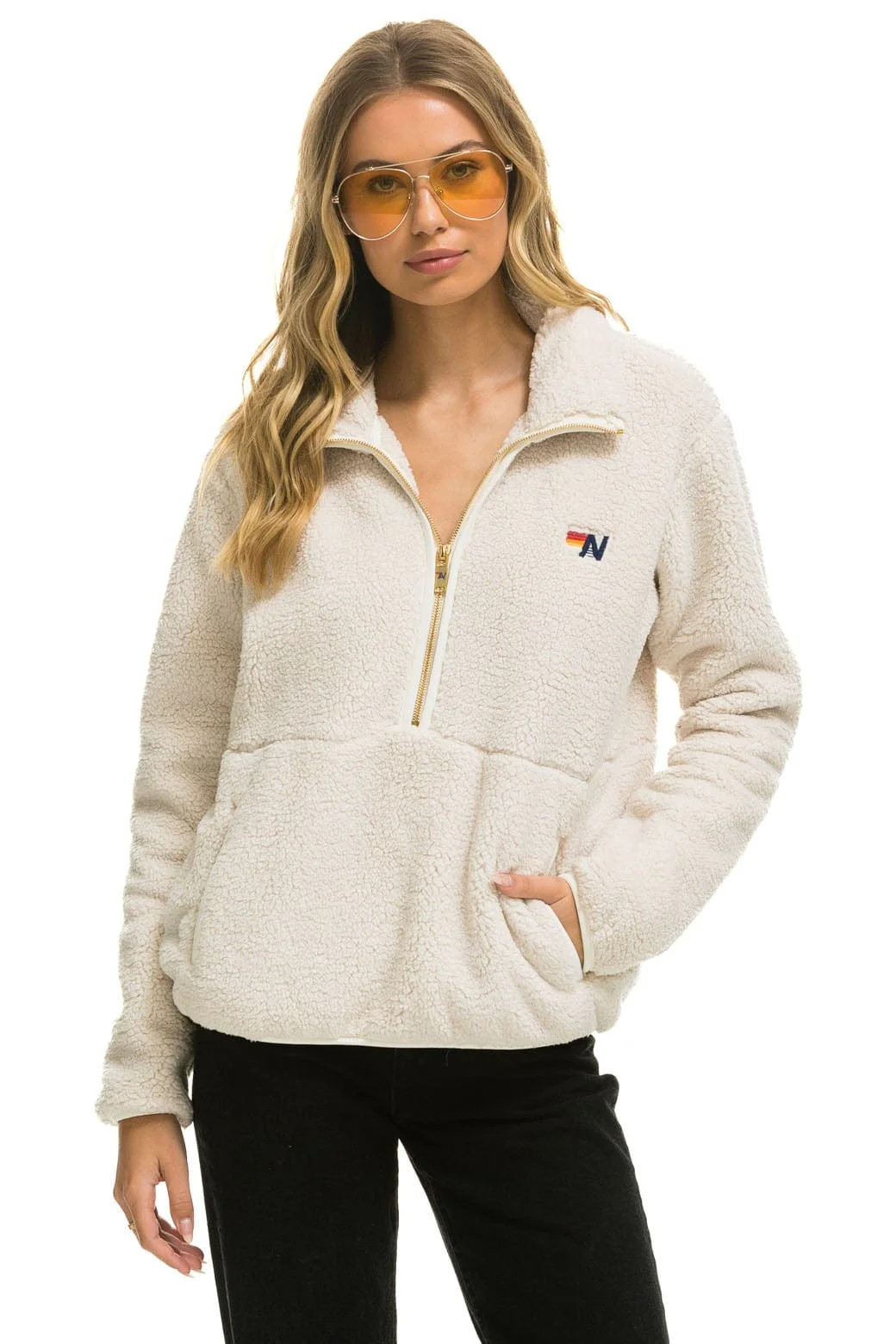 TEDDY UNISEX HALF ZIP JACKET - VINTAGE WHITE | Aviator Nation