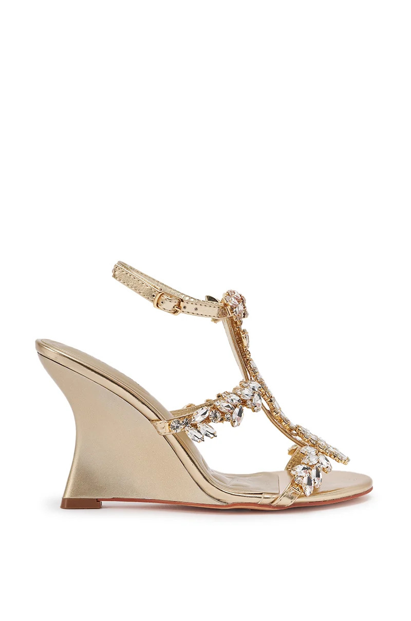PORCELINE-GOLD WEDGE SANDAL | Azalea Wang