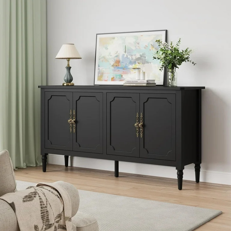 CozyHome Mid Century Modern Console Cabinet with Accent Storage, 4-Door Media Buffet for Living R... | Walmart (US)