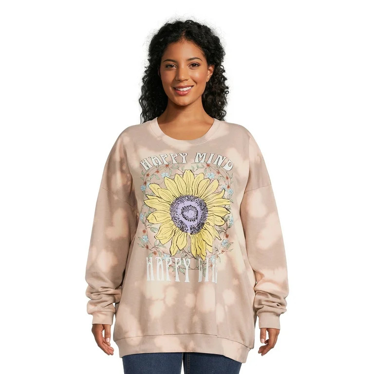 No Boundaries Juniors Plus Size Washed Graphic Crewneck Sweatshirt, Sizes 1X-4X | Walmart (US)