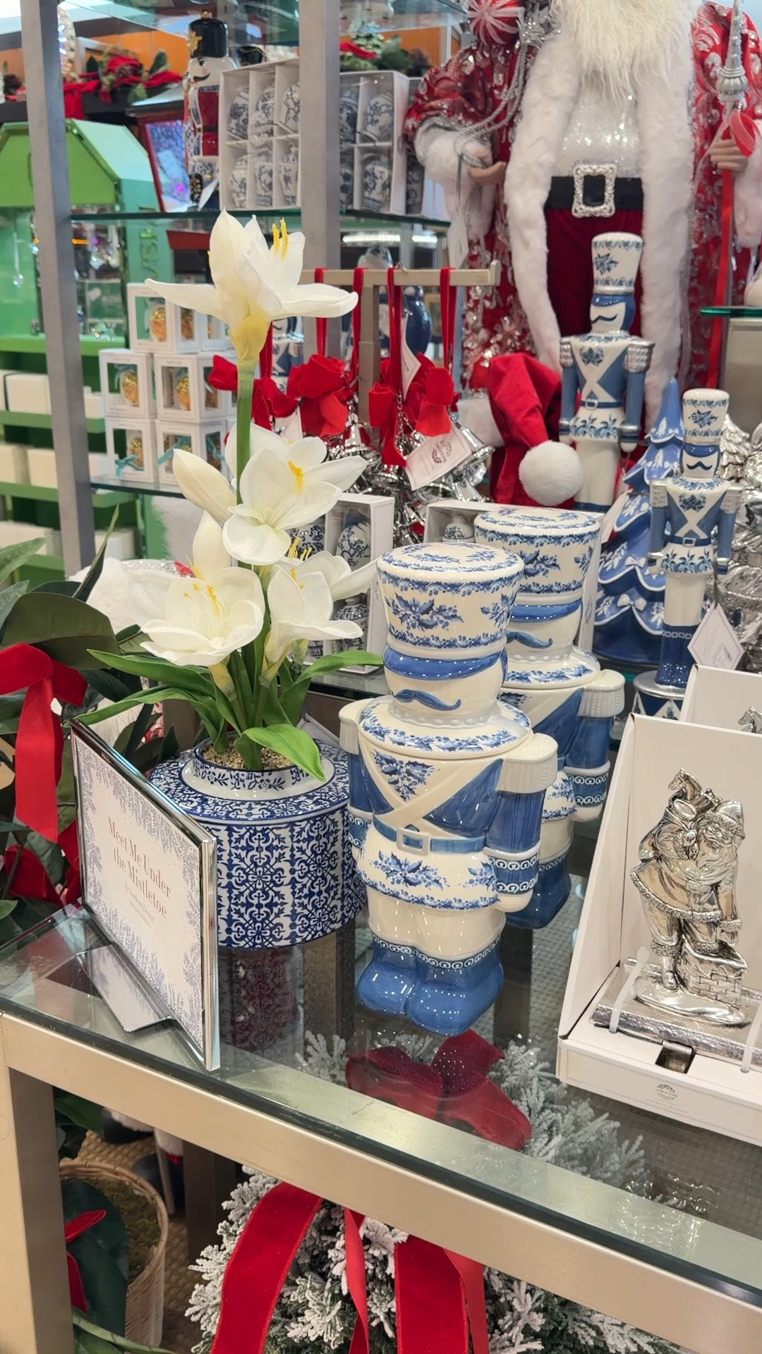 Nutcracker cookie jar 😍 Christmas kitchen decor blue and white nutcracker holiday decor traditional classic timeless home decor finds Christmas decor for the kitchen chinoiserie Christmas