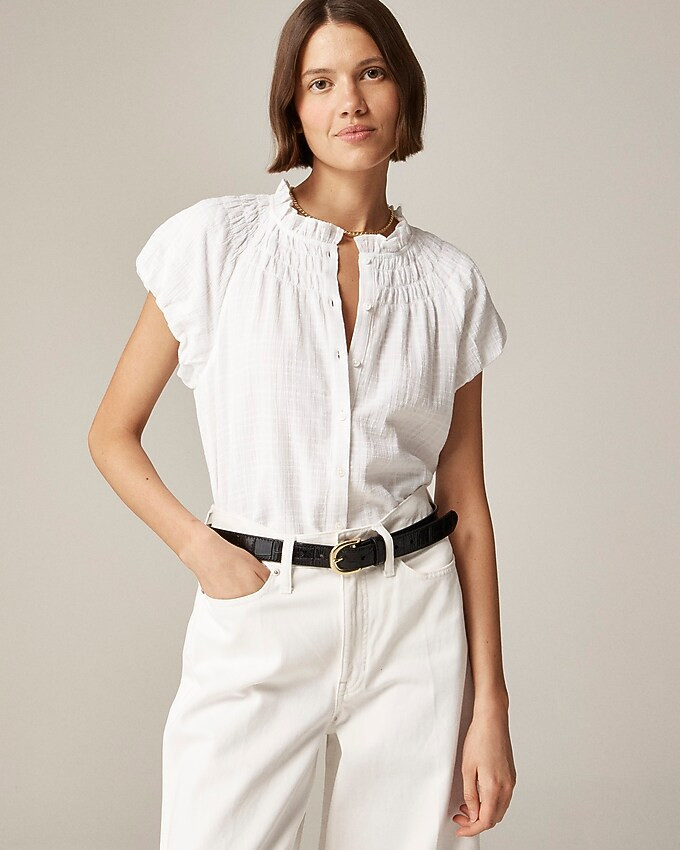 Smocked-neck top in textured gauze | J. Crew US