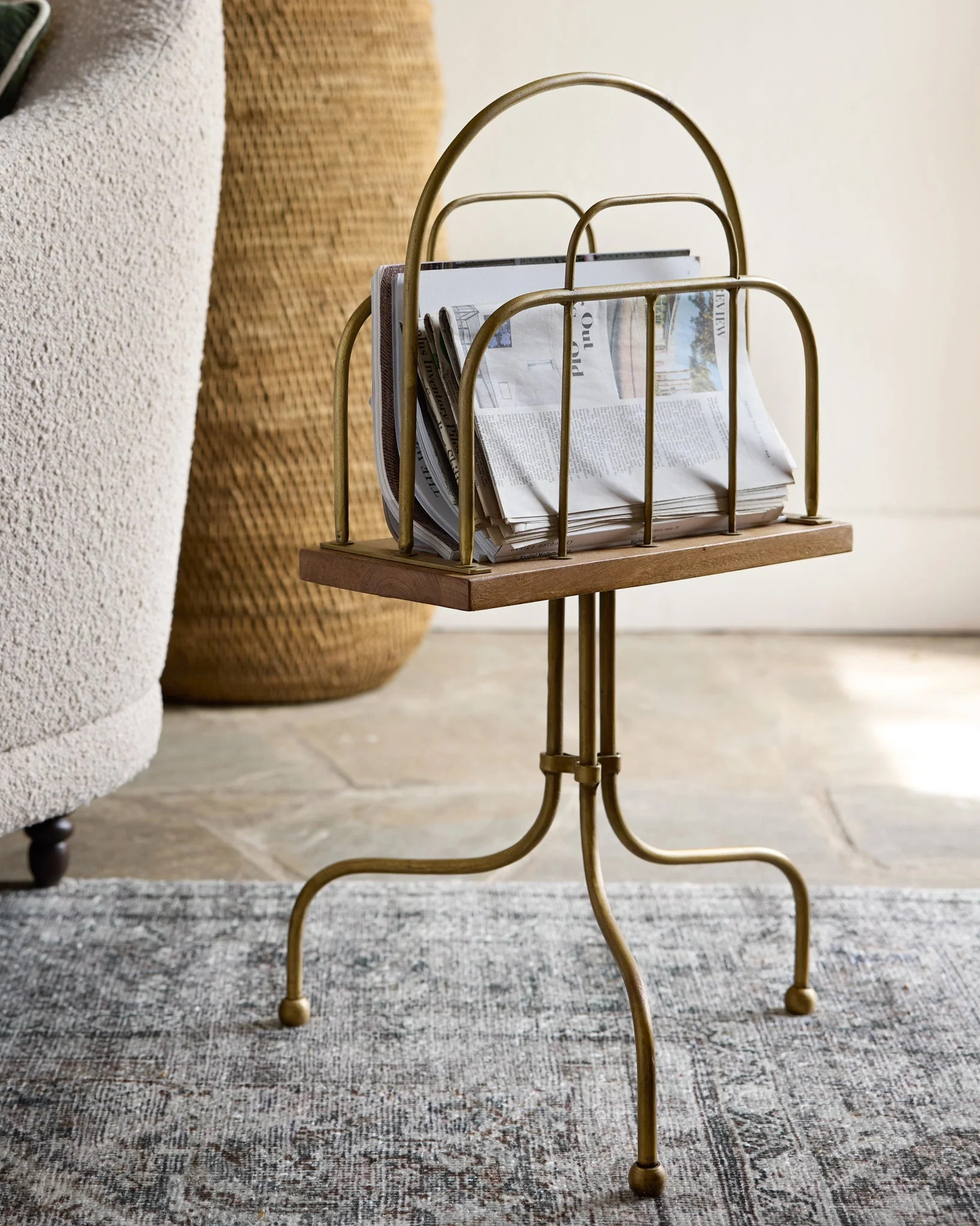 Antique Brass and Wood Media Stand | Magnolia
