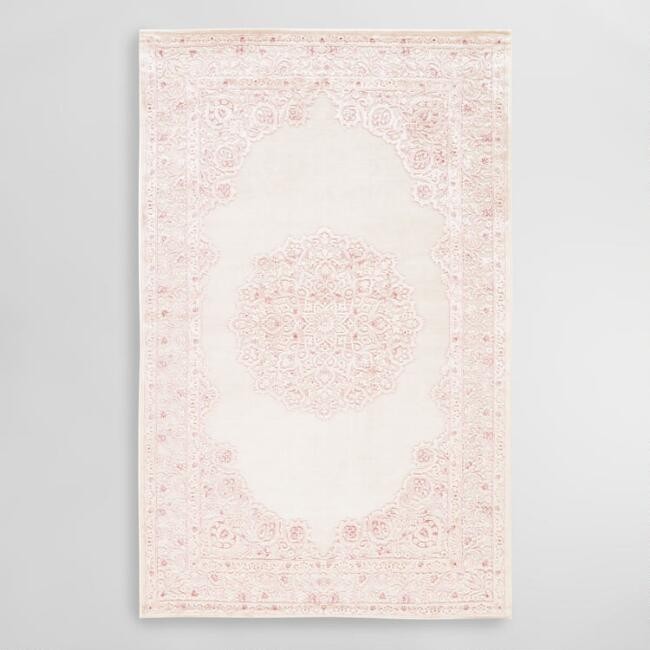 Pale Pink And White Medallion Hasna Area Rug | World Market
