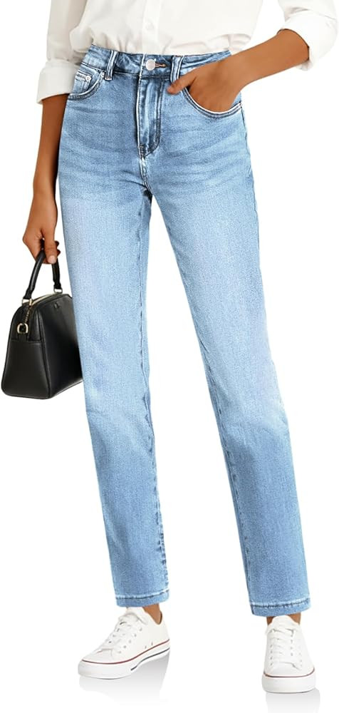Cicy Bell Womens Straight Leg Jeans High Waisted Mid Rise Stretchy Denim Pants Tapered Petite Jea... | Amazon (US)