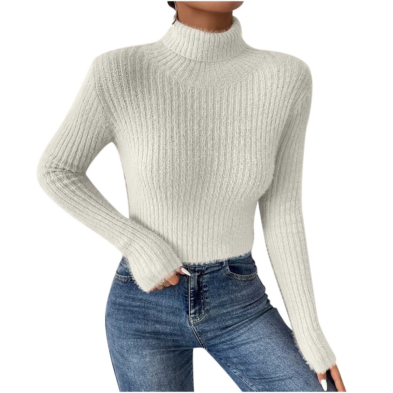 Olyvenn Womens Turtle-Neck Cropped Knit Sweater Tops Casual Plus Size Loose Women Fashion Soild P... | Walmart (US)