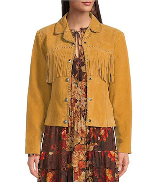 Suede Leather Whipstitch Collar Fringe Jacket | Dillard's
