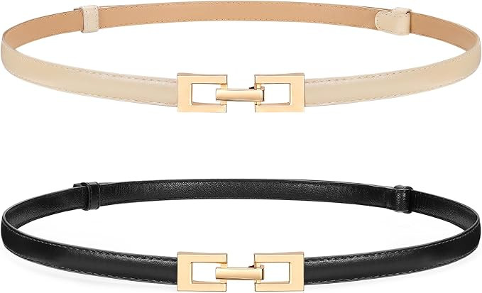 WERFORU 2 Pack Women Skinny Belt Thin Waist Belt for Pants Leather Belt with Gold Buckle for Jean... | Amazon (US)
