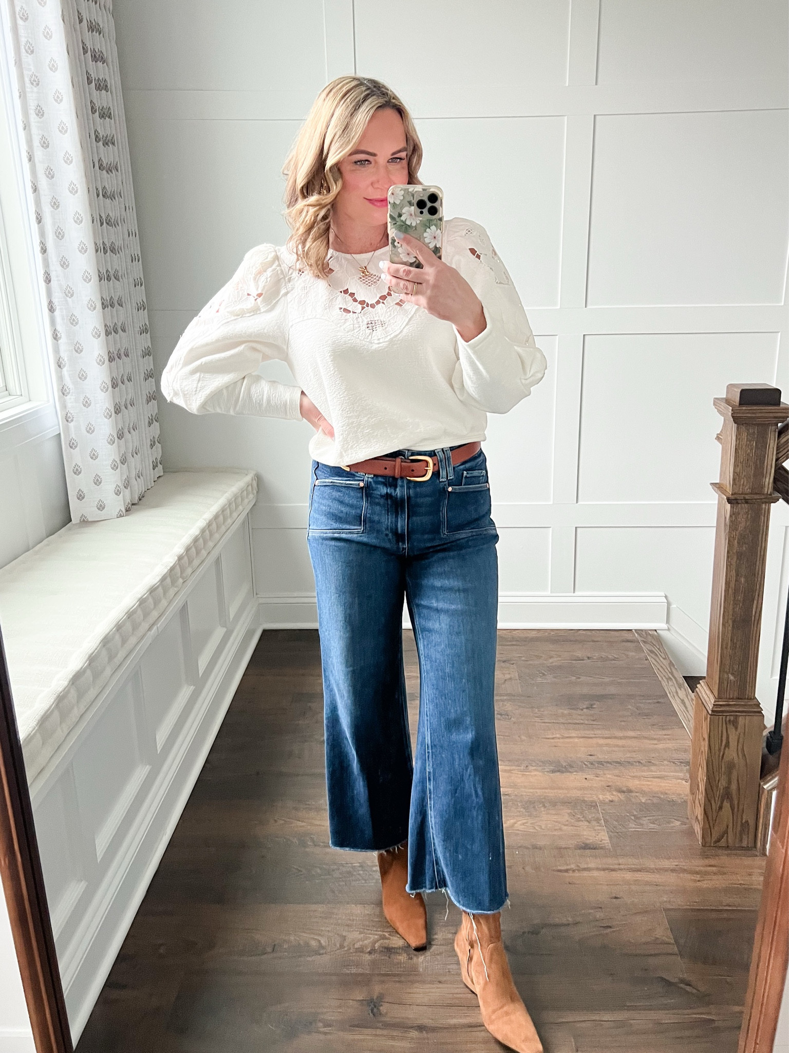 I don’t think I’ve ever had so many compliments on a pair of jeans! They’re a splurge but so comfortable (they have stretch) and in style. Run TTS. Top also runs TTS (wearing size small)  Also linking a look for less option for the top.  

#LTKOver40
