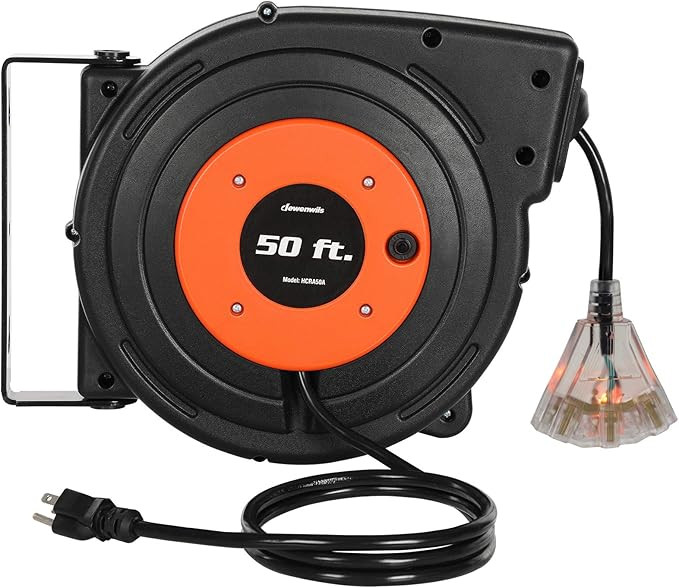 DEWENWILS Retractable Extension Cord Reel, 50 FT Heavy Duty Power Cord, 14AWG/3C SJTOW, 3 Grounde... | Amazon (US)