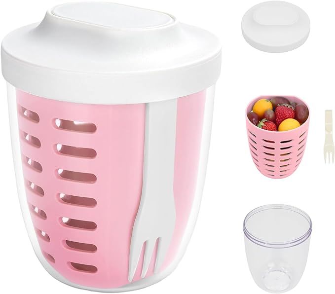 Fresh Fruit Salad Storage Cup To Go With Lids, Fork & Drain Baskets, Reusable Leakproof Food Stor... | Amazon (US)
