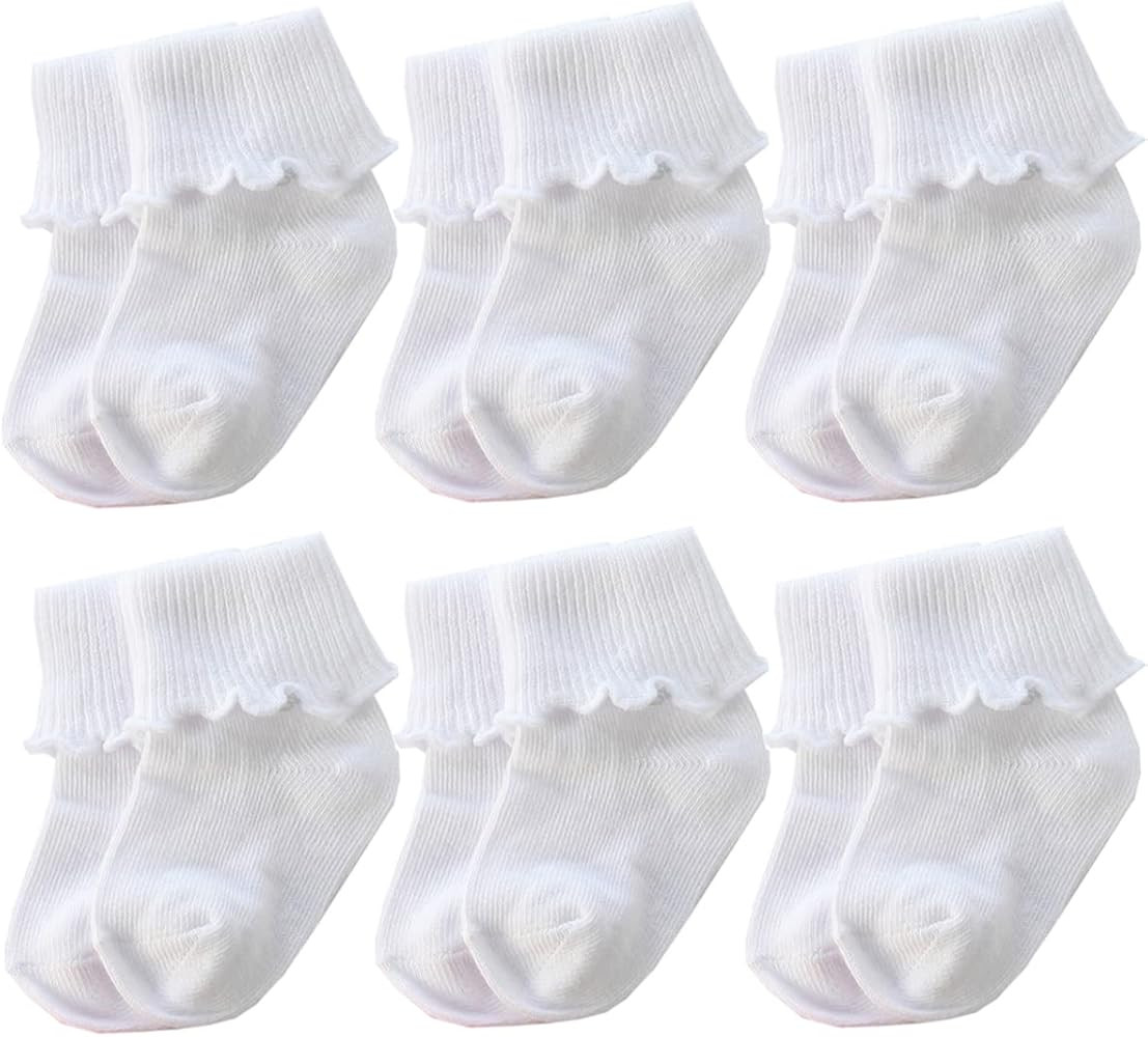 6 &12 Pairs Infant Toddler Baby Kids Turn Cuff Ruffle Cotton Socks | Amazon (US)