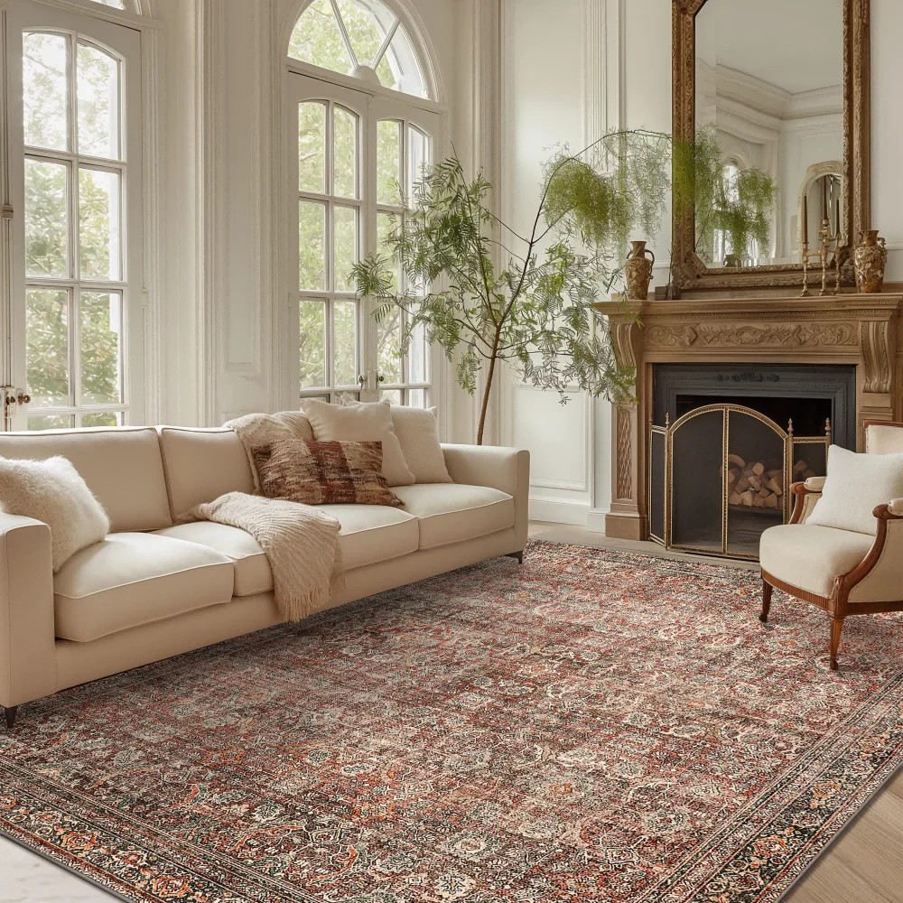 KUETH 8'x10' Area Rugs for Living Room, Non Slip Machine Washable Vintage Indoor Rug, Low Pile Ch... | Walmart (US)