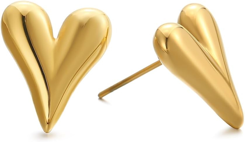 Gold Heart Earrings for Women Statement Small Heart Stud Earrings Love Heart Dainty Earrings Fash... | Amazon (US)