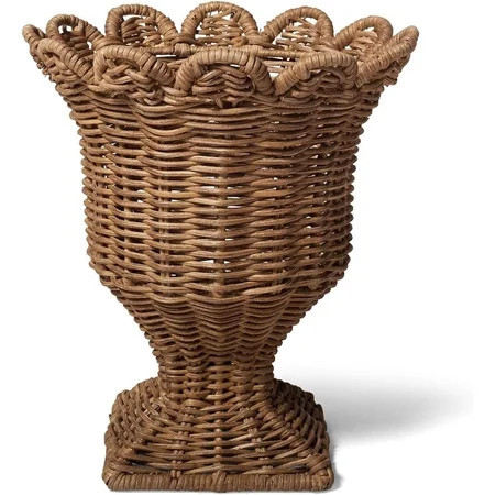 14" Handwoven Rattan Scallop Vase, Decorative Wicker Flower Vase with Woven Texture, Modern Farmhouse Brown Centerpiece Vase for Home Mantel & Shelf Decor | Walmart (US)