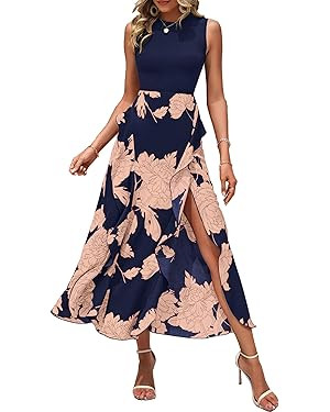 BTFBM Women Casual Sleeveless Summer Dresses 2025 Spring Crewneck Patchwork Boho Floral Ruffle Co... | Amazon (US)