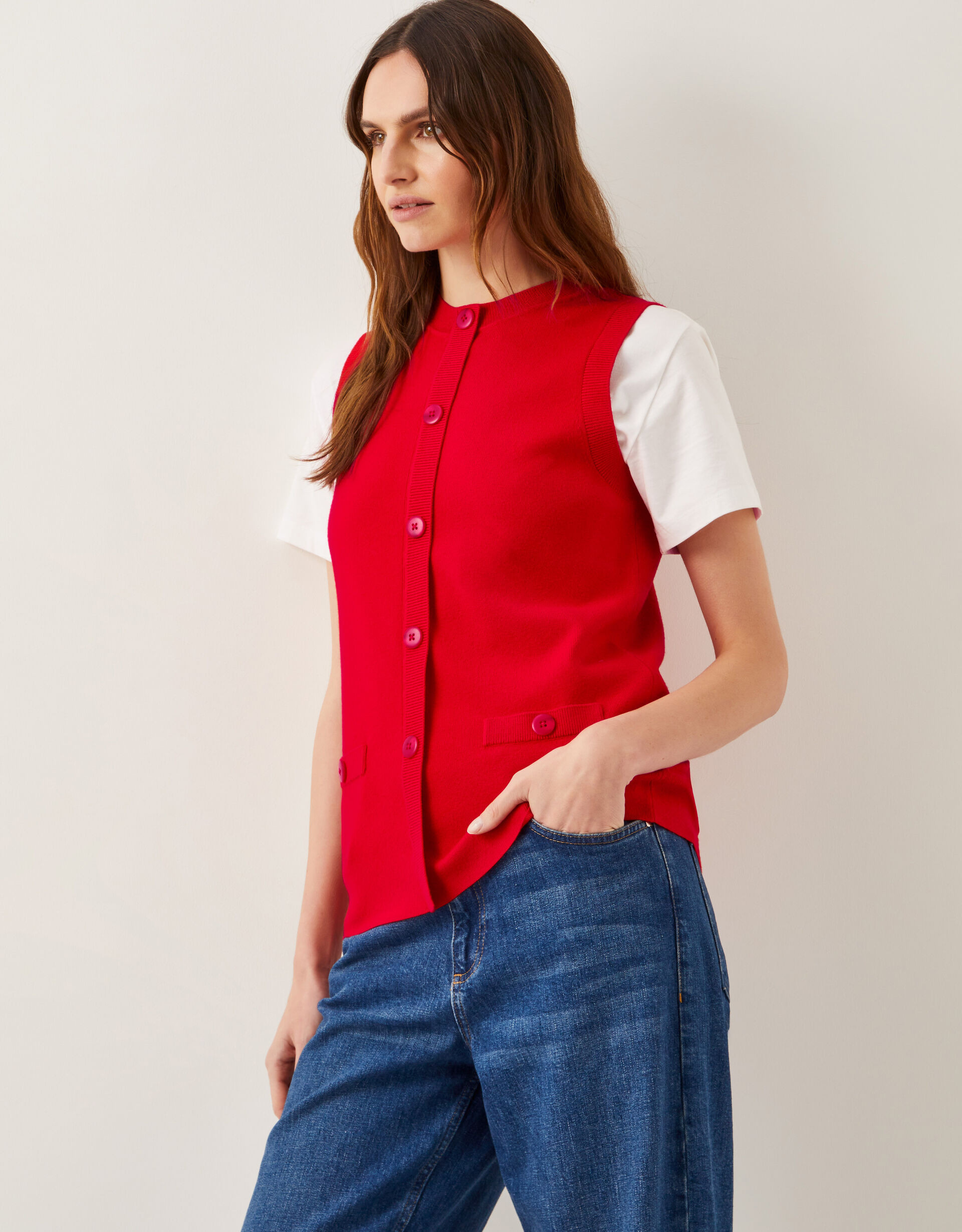 Shaw Button Knitted Vest Red | Monsoon (UK)