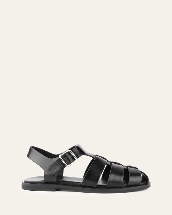 FINN FLAT SANDALS BLACK LEATHER | Jo Mercer (AU)