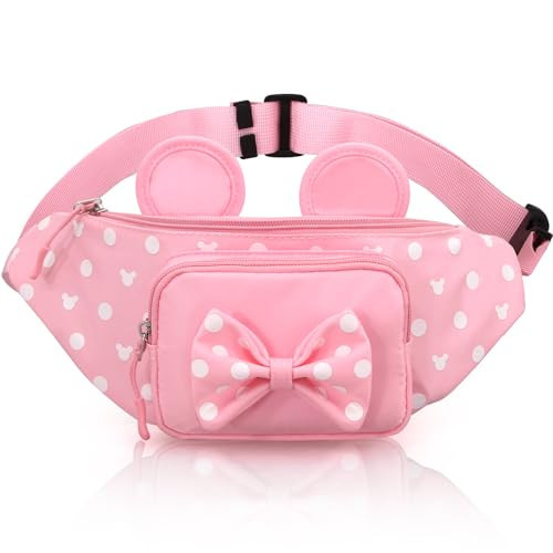 Pink Fanny Pack for Women Teen Girls Mini Mouse Fanny Pack Cute Bowknot Polka Dot Waist Pack Outdoor Travel Waist Bag Cartoon Hiking Belt Bag Bum Bags with Mouse Ears | Amazon (US)