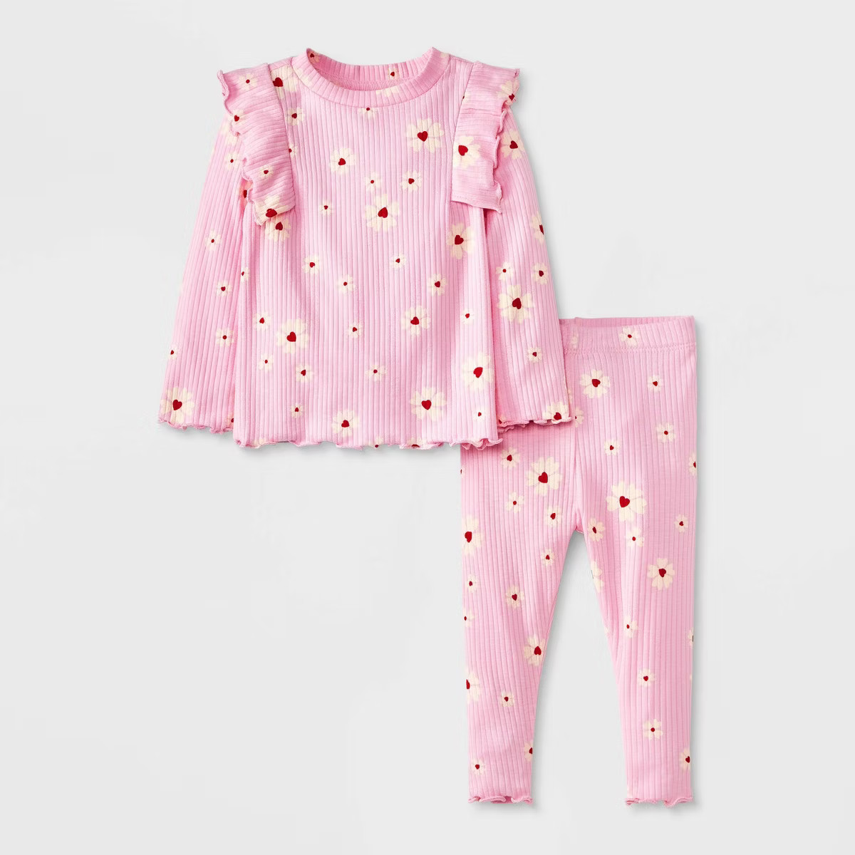 Baby Girls' Floral Ribbed Top & Bottom Set - Cat & Jack™ Light Pink 12M | Target