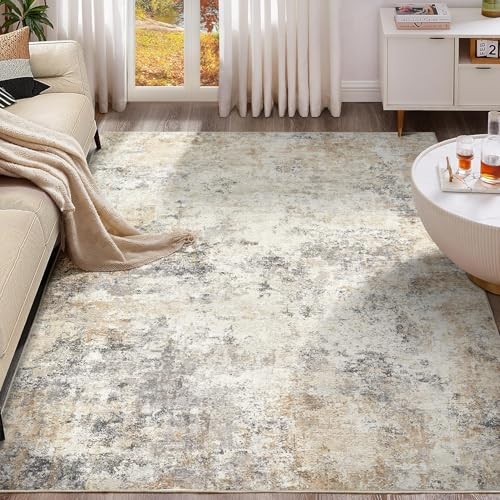 UERMEI 6x9 Area Rug Living Room Rugs - Washable Neutral Modern Abstract Soft Thin Large Rug Indoor Floor No Slip Rug Carpet for Bedroom Under Dining Table Home Office Decor - Golden Grey | Amazon (US)