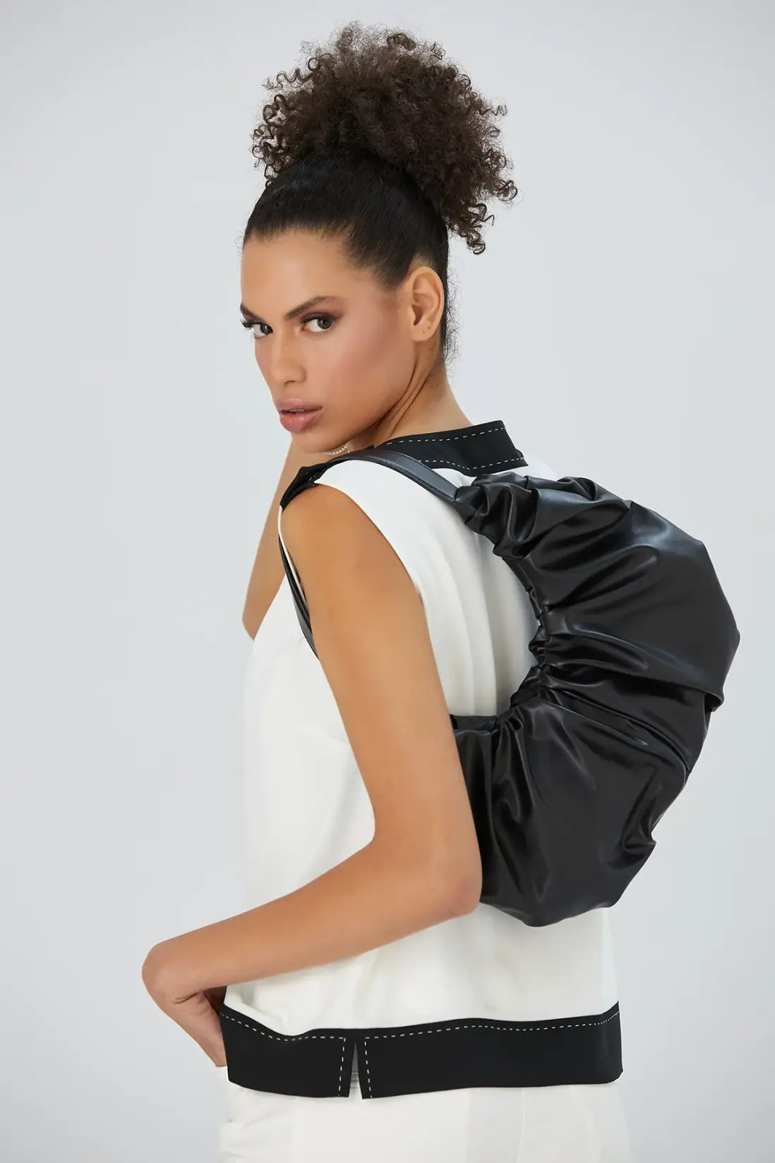 Black Belissh Pu Leather Pleated Shoulder Bag | Debenhams | Debenhams UK