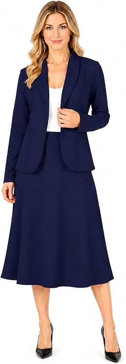 Women's Two Piece Lightweight Solid Long Sleeve Casual Blazer Relaxed A-Line Midi Skirt | Amazon (US)
