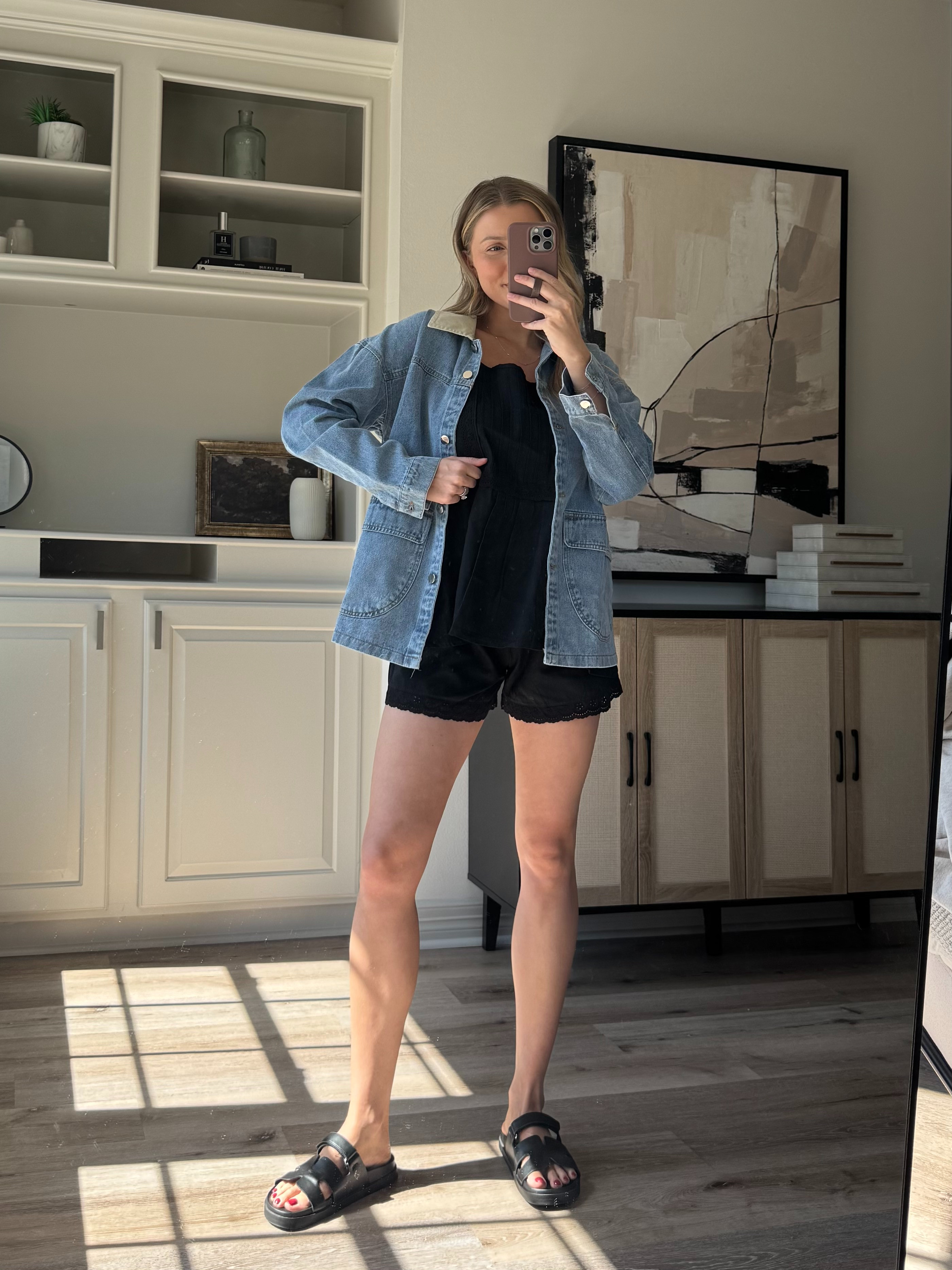 Wore this set all summer in white, so had to grab the black for fall! Styled with this cutie oversized denim jacket. S in set + M in denim jacket.  

 