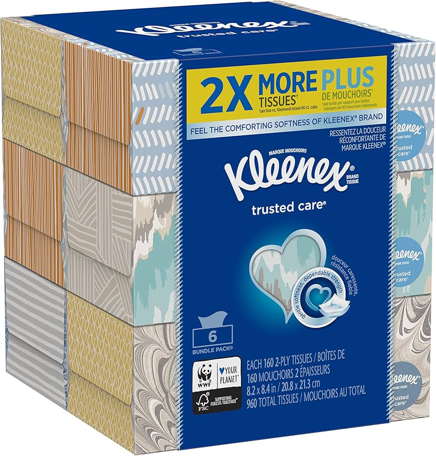 Kleenex Trusted Care Everyday Facial Tissues, Flat Box, 160 Count (Pack of 6) | Amazon (US)