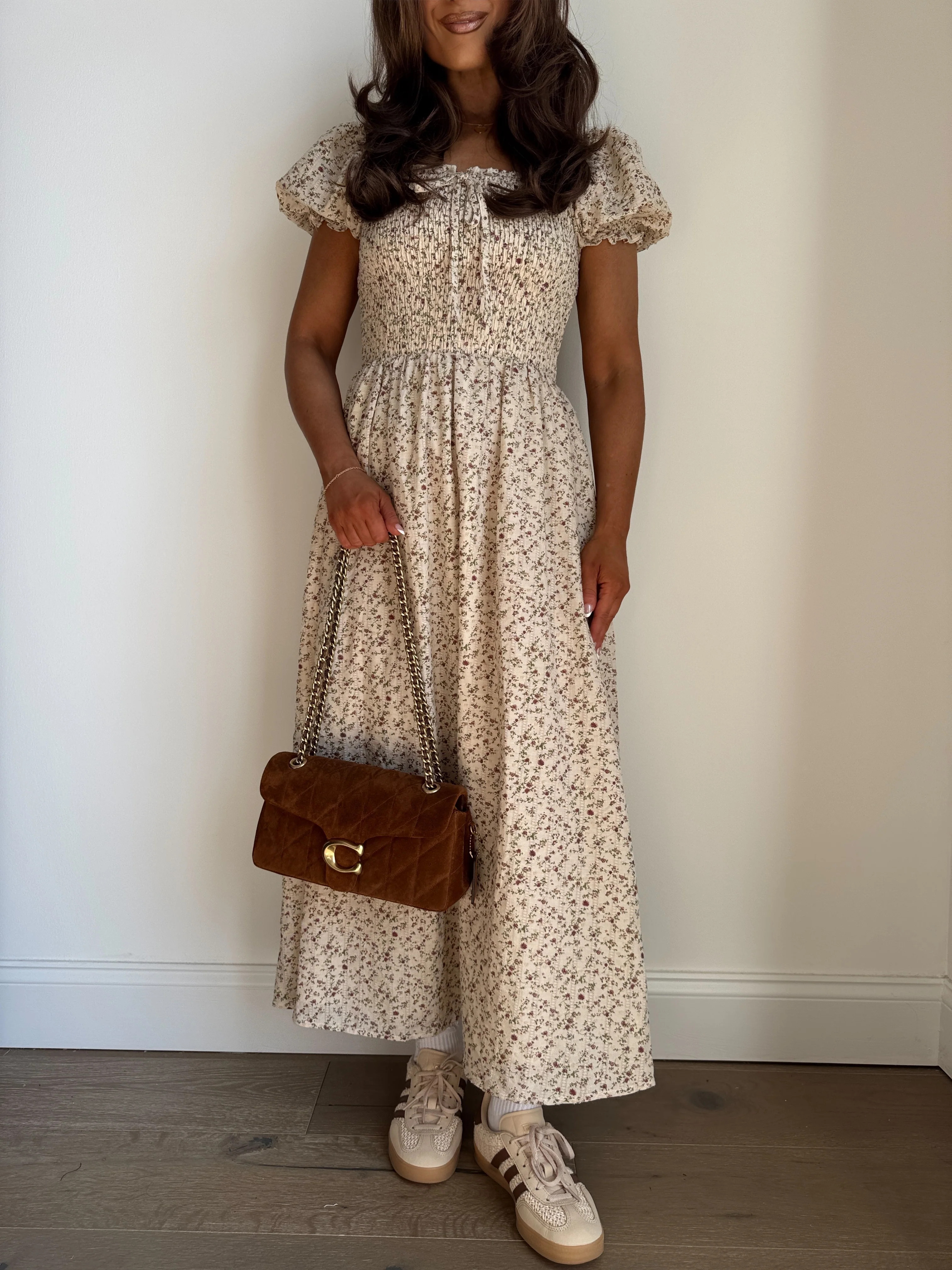 Cinnamon Hazelnut Puff Sleeve Midi Dress | Shop Your Darling Style