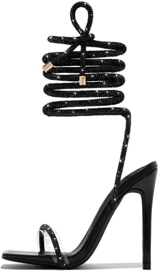 Women's Diamond Styles Lace Up Glitter Shine Ankle Strappy Heels for Women Sparkly Sandals | Amazon (US)