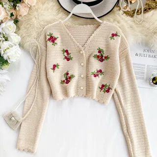 Lucuna Floral Embroidered Cropped Cardigan | YesStyle | YesStyle Global