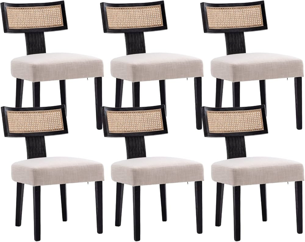 Shunzhi Upholstered Farmhouse Dining Chairs Set of 6 Mid Century Modern Dining Room Chairs Rattan... | Amazon (US)