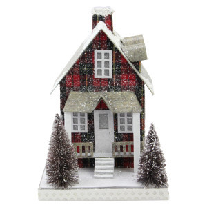 9.5" Holiday Moments LED Lit Holiday Tartan House Christmas Decoration "Warm White Lights | Christmas Central