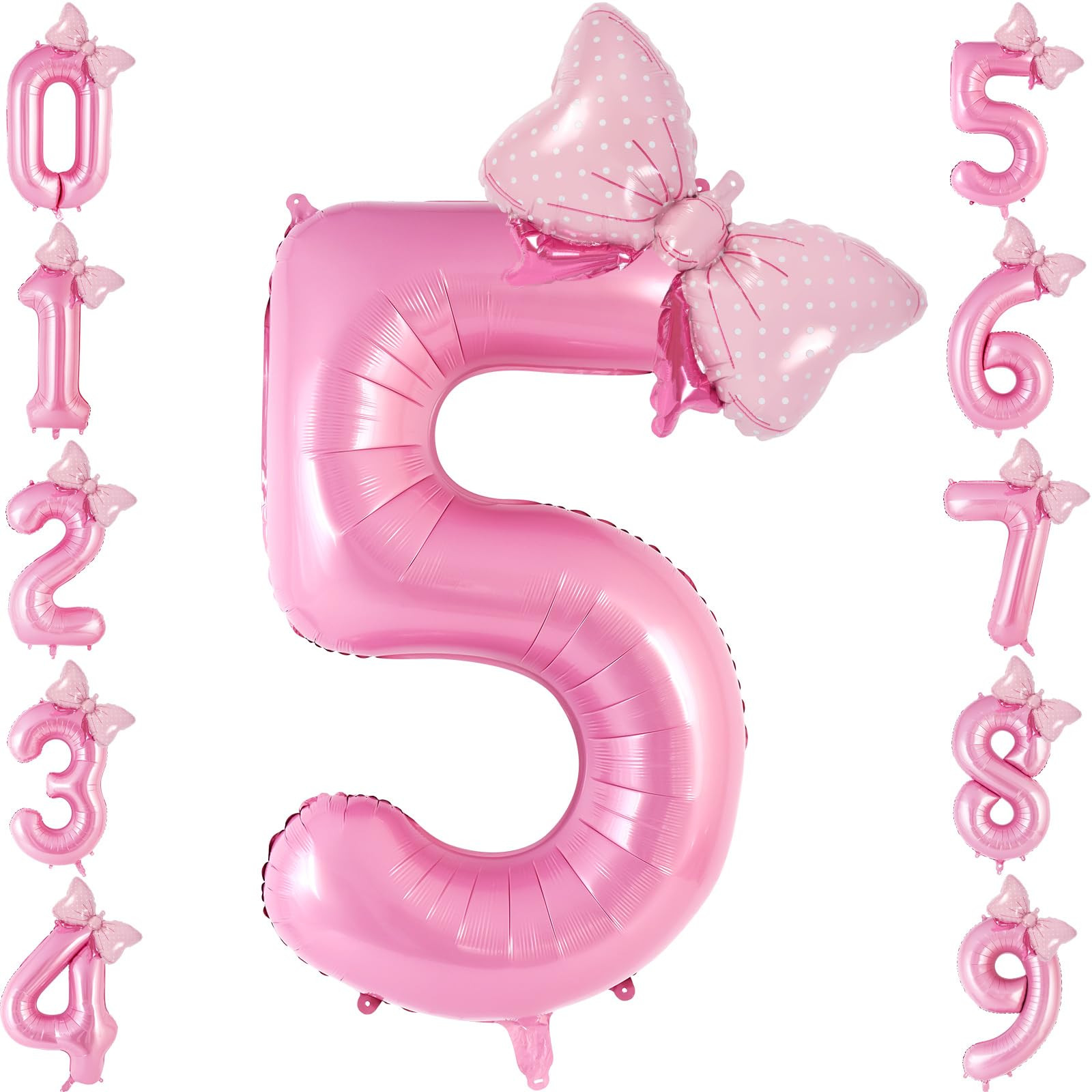Bow Pink Number 5 Balloon, 40 Inch Large Foil Number Balloons With Bow, Big Mylar Pink 5 Balloons for 5 Year Old Birthday Party Decorations Supplies | Amazon (US)