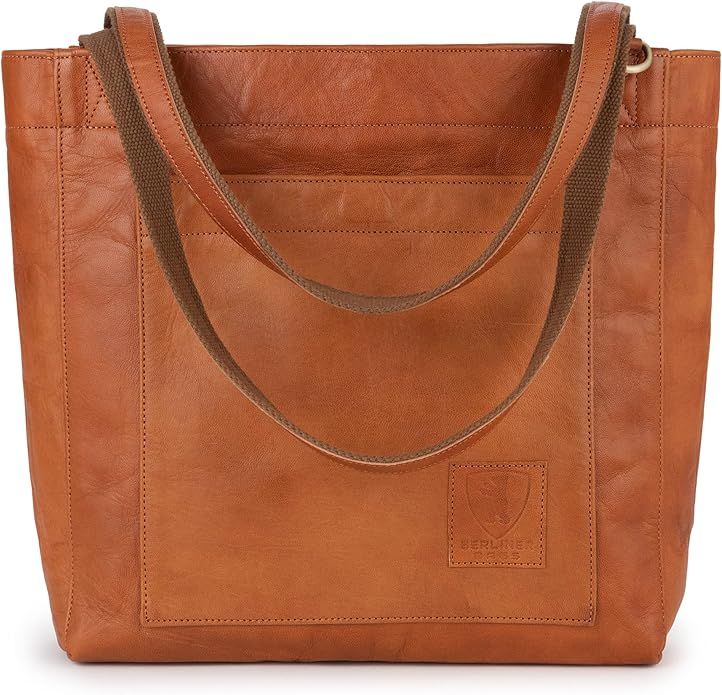 BERLINER BAGS Vintage Leather Tote Bag Seville, Large Shopper for Women - Brown | Amazon (US)