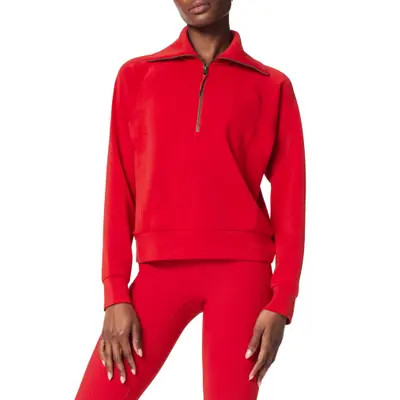 SPANX® AirEssentials Half Zip Sweatshirt in Very Black at Nordstrom, Size Medium | Nordstrom