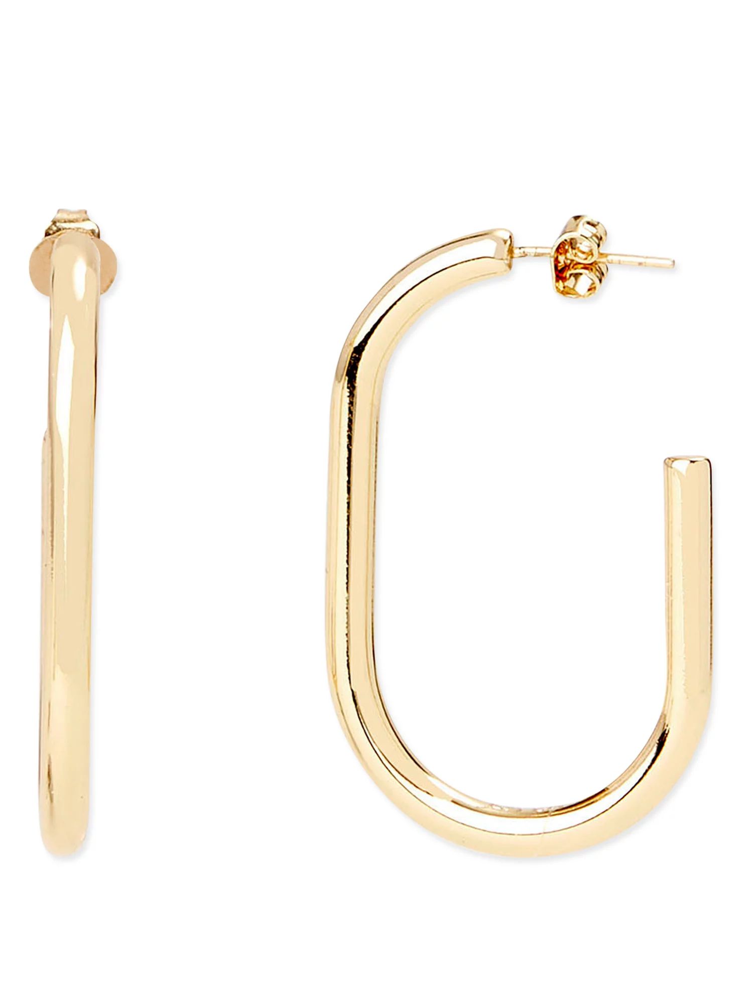 Scoop Womens 14K Gold Flash-Plated Oval Hoop Earrings | Walmart (US)