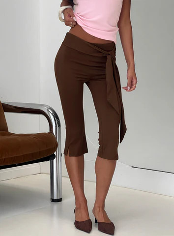 Lizana Tie Side Capri Pants Brown | Princess Polly US