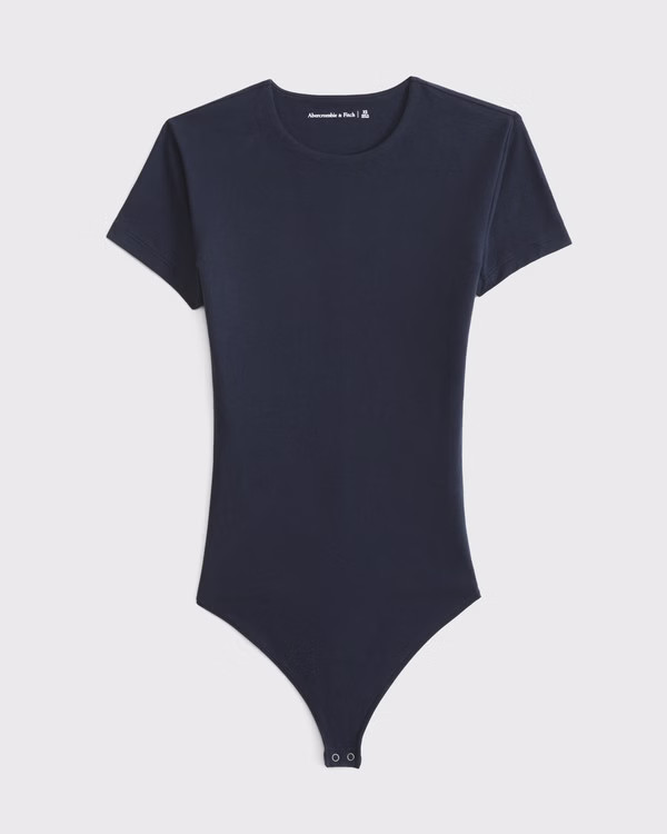 Short-Sleeve Cotton-Blend Seamless Fabric Crew Bodysuit | Abercrombie & Fitch (UK)