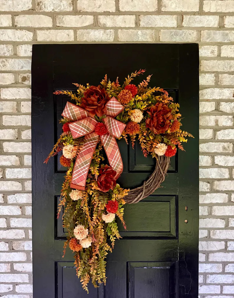 Fall Wreath for Front Door, Peony Grapevine Wreath, Autumn Wreath With Flowers, Fall Wreath With ... | Etsy (Global)
